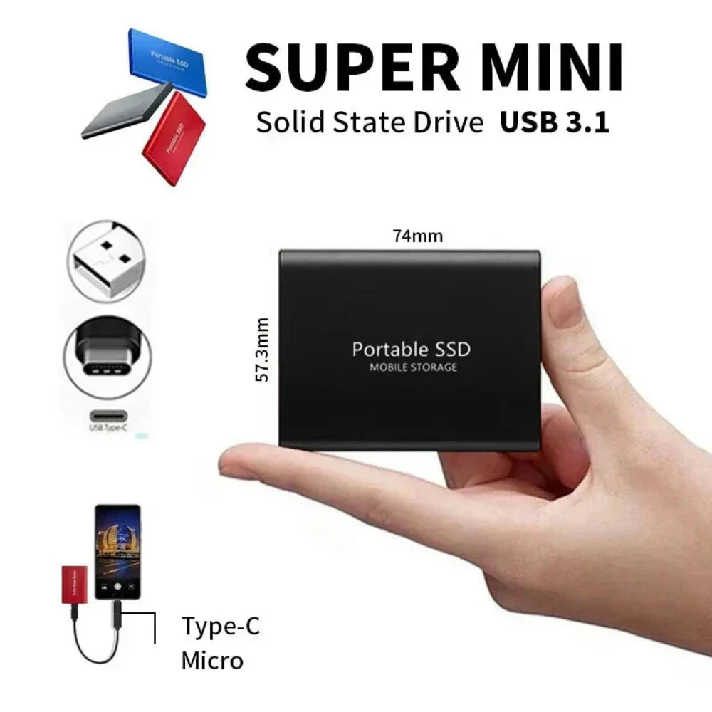 Unidad de estado sólido portátil de 2 TB (SSD) con USB 3.1 y USB-C