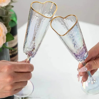 Copa de vino duradera con borde dorado y forma de corazón, para fiesta en casa o club