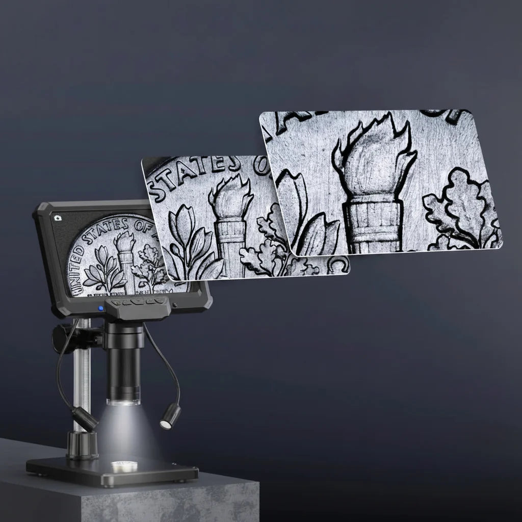 7 Inch Digital Microscope 1200X 16MP Coin PCB Soldering Repair Camera