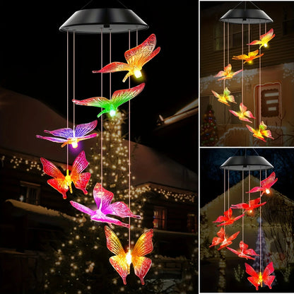 LED Solar Wind Chimes Color Changing Butterfly Dragonfly Hummingbird Outdoor Gift