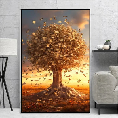 Arte de pared abstracto clásico, lujo, árbol del dinero dorado de la suerte, póster de impresión en lienzo HD, pintura decorativa para el hogar, sala de estar, dormitorio