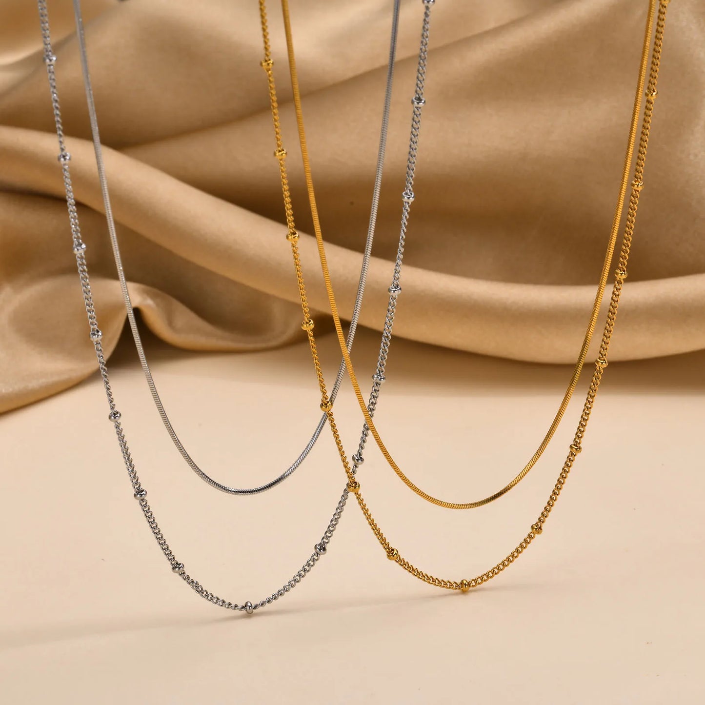 Dainty Gold Layered Bead Chain Necklace | Stainless Steel Star Pendant Jewelry