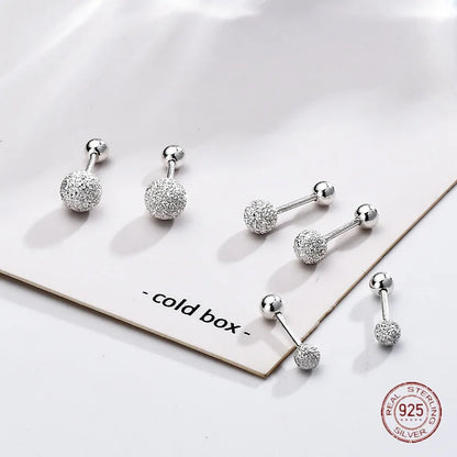 925 Sterling Silver Round Bead Double Stud Earrings | Simple Screw Ball Earrings for Women