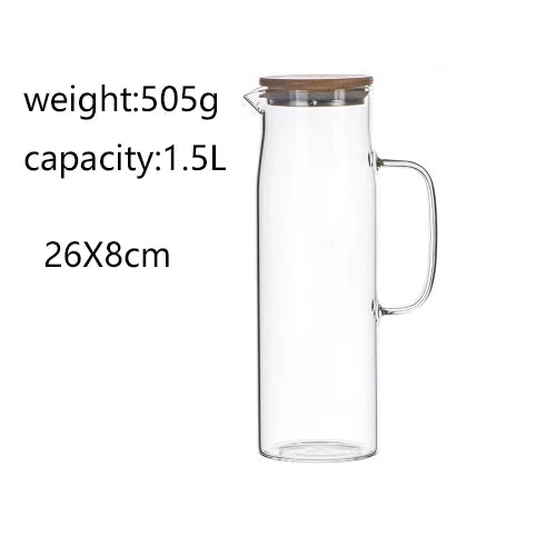 Nouvelle bouilloire en verre épaissi de 1000 ml/1500 ml avec couvercle en bambou et filtre, peut être ajoutée à la bouilloire pour jus et café