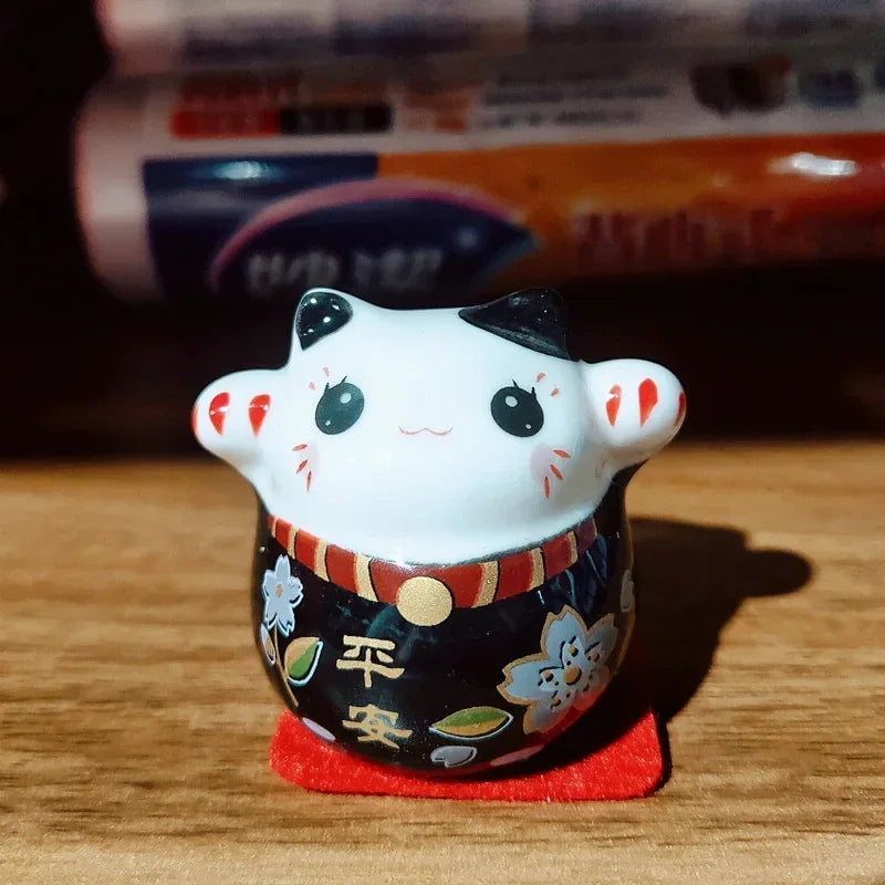 Cerámica Japonesa Daruma Artesanía Gato de la Suerte de Dibujos Animados Adorno de la Fortuna Paisaje Accesorios de Decoración del Hogar Regalos Decoración de la Sala de Estar