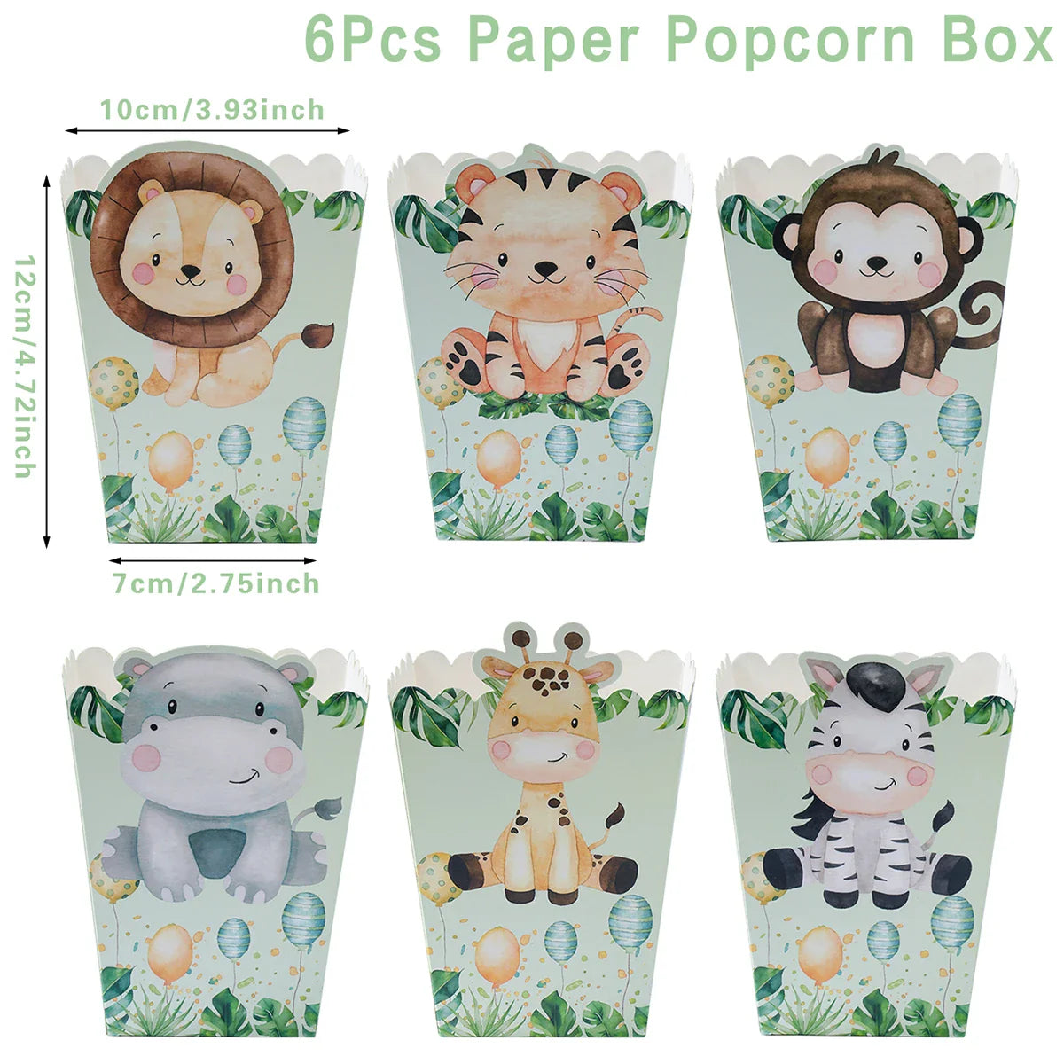 Boîtes à Popcorn Safari dans la Jungle, Boîtes à Bonbons, Décorations de Fête Animaux de la Jungle, Fête Prénatale, Anniversaire Garçons Enfants