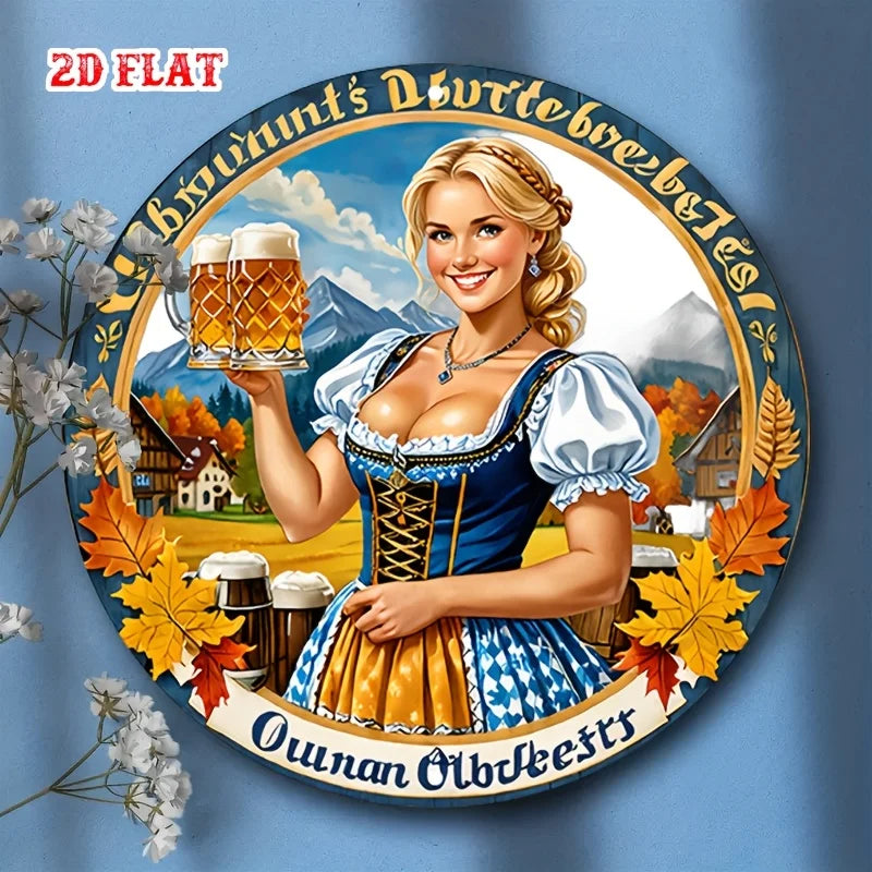 Panneau en tôle métallique en aluminium plat 2D 1 pièce, blond, panneau rond rétro en aluminium, panneau rond vintage en aluminium – Art mural en métal rustique pour bière