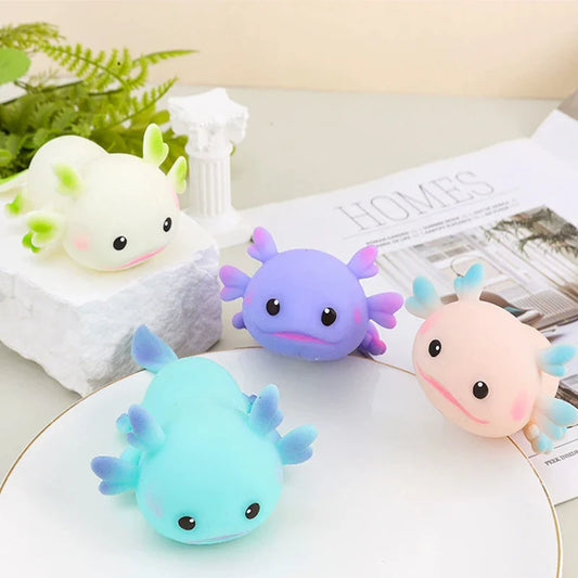 Bonitos juguetes de axolote para apretar | Blanditos de dibujos animados para aliviar el estrés para niños y adultos