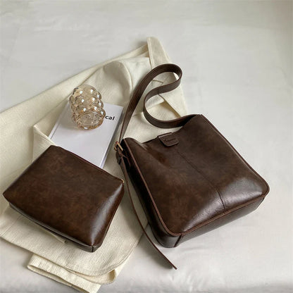 Bolso de hombro retro MOODS para mujer, con correa ancha, de piel sintética suave, bandoleras con monedero pequeño, gran capacidad, para compras