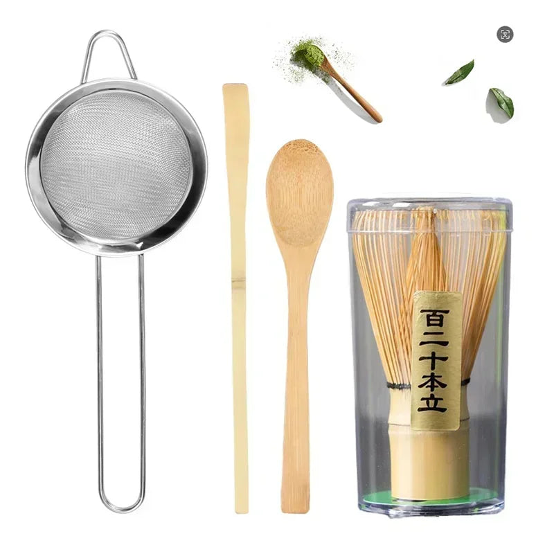 Ensemble de 4 fouets à matcha Fouet à matcha en bambou fait à la main Cuillère à thé traditionnelle Cuillère à thé profonde Passoire à thé Support de rangement transparent pour fouet