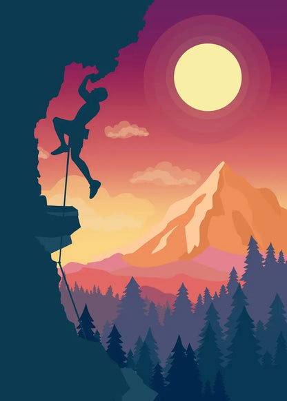 Abstract Rock Climbing Adventure Posters and Prints Canvas Painting Mountain Sun Wall Art Pictures for Living Room Home Decor