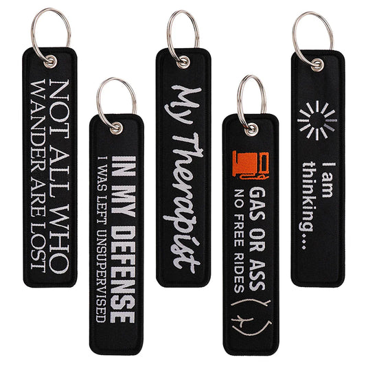 Embroidery Key Fob Keychain | Black Tag for Cars Motorcycles