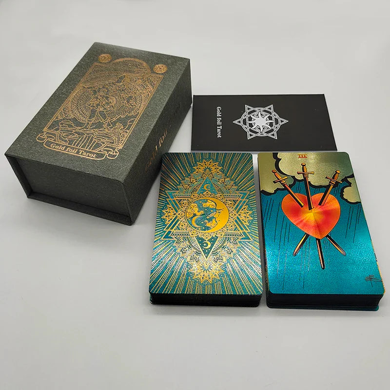 Nouvelles cartes de tarot dorées, magnifique jeu étanche, jeu de société mystère, oracle de divination coloré avec boîte cadeau