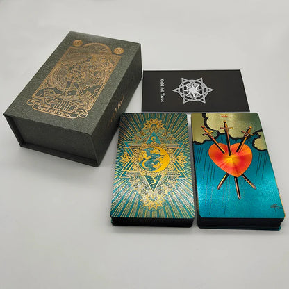 Nouvelles cartes de tarot dorées, magnifique jeu étanche, jeu de société mystère, oracle de divination coloré avec boîte cadeau