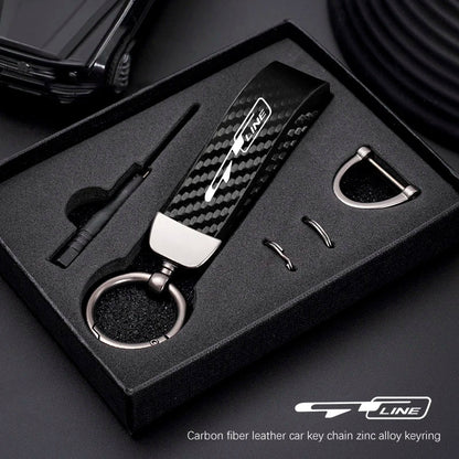 Carbon Fiber Style Keychain for KIA Models | Microfiber Leather Key Ring