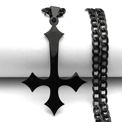 Goth Upside Down Cross Stainless Steel Pendant Necklace | Inverted Crucifix Gothic Jewelry for Men
