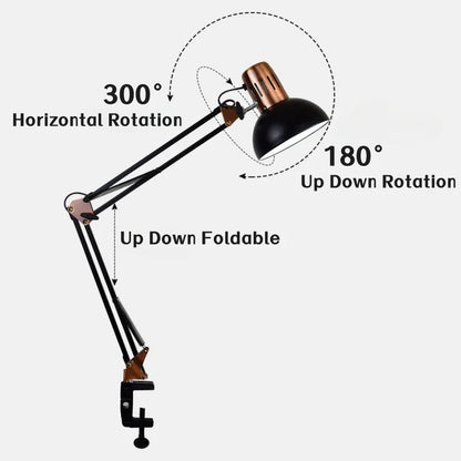 Industrial Foldable LED Table Lamp with Clamp Telescopic Swing Arm for Desk