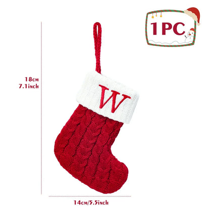 Christmas Socks Knitting Snowflake Letter Stocking Christmas Decoration for Home 2024 Xmas Tree Ornament Gift Navidad Natal A-Z