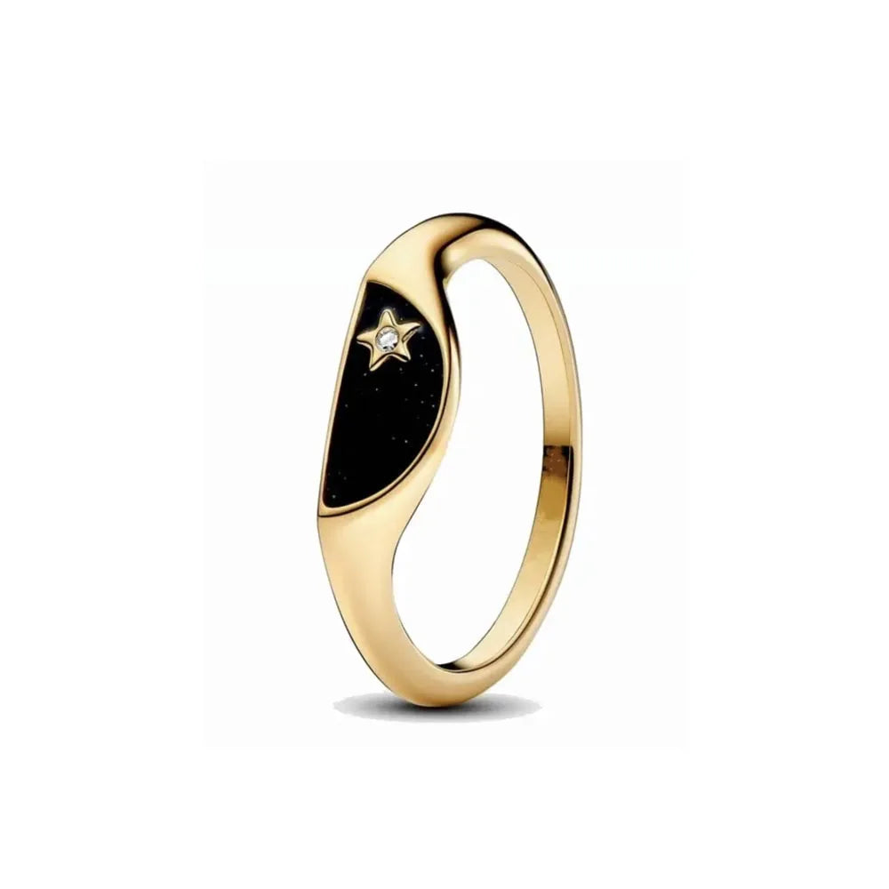 Gold Sun Heart Bow Ring | 925 Sterling Silver Zircon Ring for Women