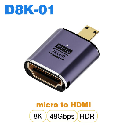 HDMI-Compatible Adapter | Mini and Micro HDMI to HDMI 2.1 Converter 48Gbps 8K60Hz 4K120Hz