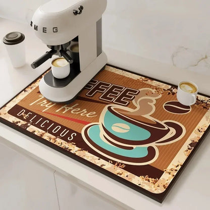 Tapis absorbant pour machine à café VIKAMA, absorbant l'eau et l'huile, égouttoir à vaisselle de cuisine, tapis absorbant à séchage rapide, tapis de vaisselle, décoration d'intérieur