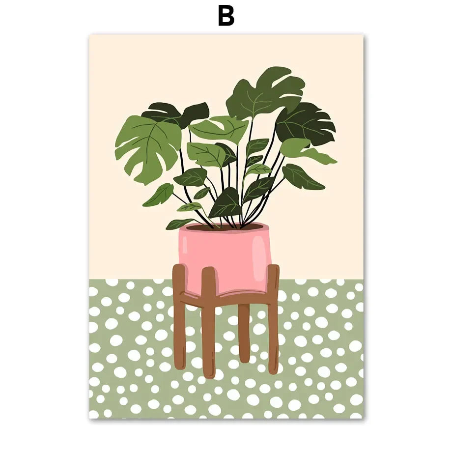 Plantes Tropicales Vase Marguerite Pizza Tasse à Café Nourriture Posters Abstraits Impressions Murales sur Toile Photos Décoration Bohème pour Cuisine et Salon