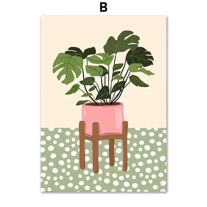 Plantes Tropicales Vase Marguerite Pizza Tasse à Café Nourriture Posters Abstraits Impressions Murales sur Toile Photos Décoration Bohème pour Cuisine et Salon