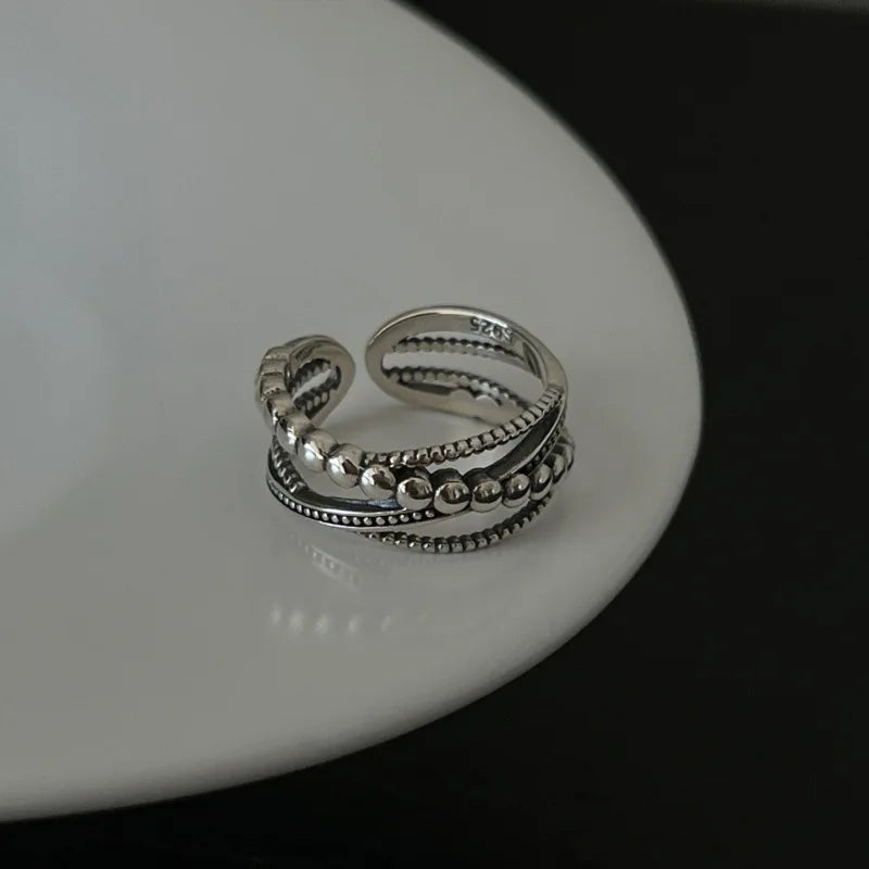 VENTFILLE 925 Sterling Silver Adjustable Rings | Vintage Hip Hop Couples Jewelry