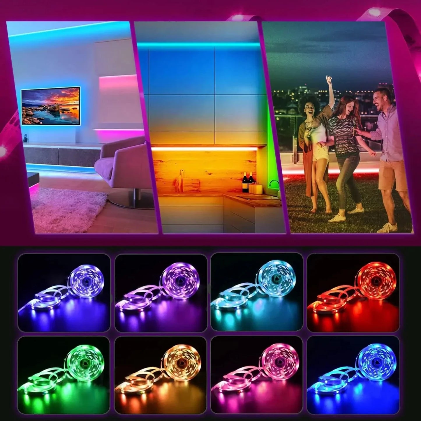 USB LED Strip Lights 2m 60 LEDs/m with Remote | RGB Backlight for Home Decor