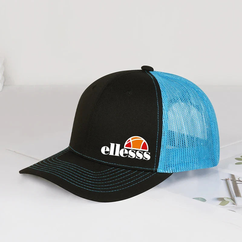 Breathable Mesh Trucker Hat with Ellessss Print | Adjustable Snapback for Outdoor Sun Protection