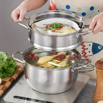 SUS304 acier inoxydable double couche épaissie tiroir de cage à la vapeur Mantou petite casserole à vapeur marmite à soupe autocuiseur