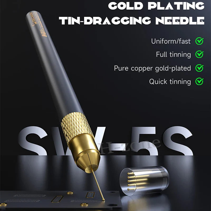MECHANIC SW-5S Gold Plated Tin Dragging Needle Set | Ultralight Carbon Fiber Holder for FPC Connector Reballing