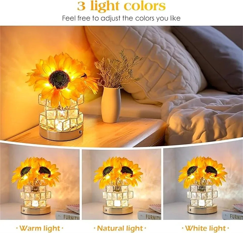 Sunflower LED Table Lamp | Rechargeable 3-Color Dimmable Touch Night Light Decor