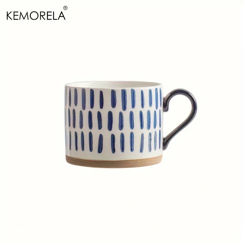 KEMORELA 1PCS Taza de cerámica nórdica de 450ML, taza de café con leche con asa, estilo retro, de gran capacidad, para avena, desayuno japonés, juego de regalo