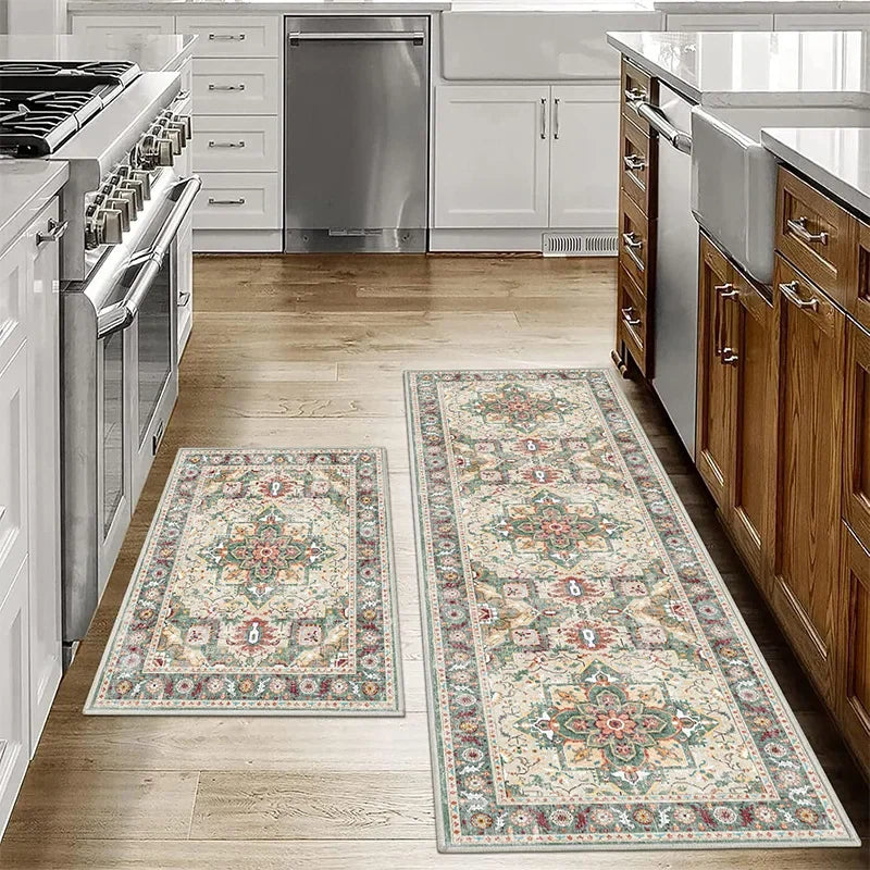 VIKAMA1/2PCS Tapis de sol de cuisine bohèmes antidérapants lavables Tapis de porte de salle de bain Tapis de sol de couloir Tapis de décoration intérieure