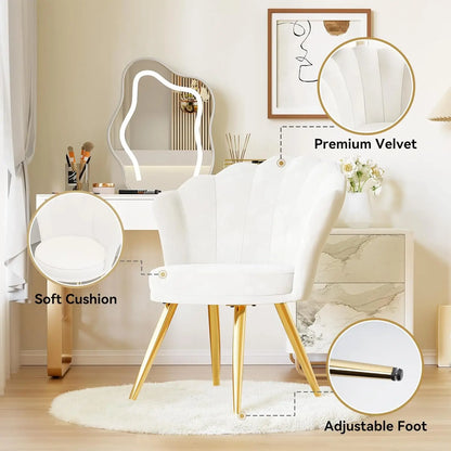 Velvet Accent Chair Gold Metal Legs Upholstered Vanity Chair for Living Room