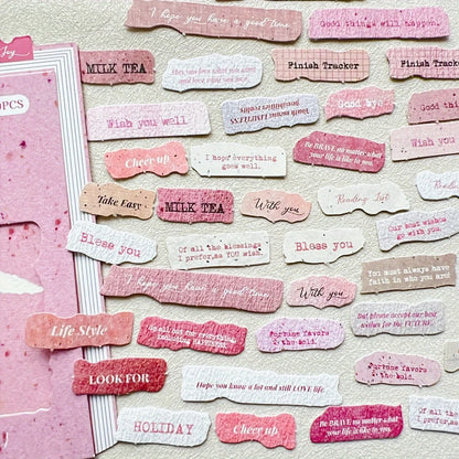 Journamm 50 Pcs English Label Sticker Package | Junk Journal Scrapbook Embellishment Kit