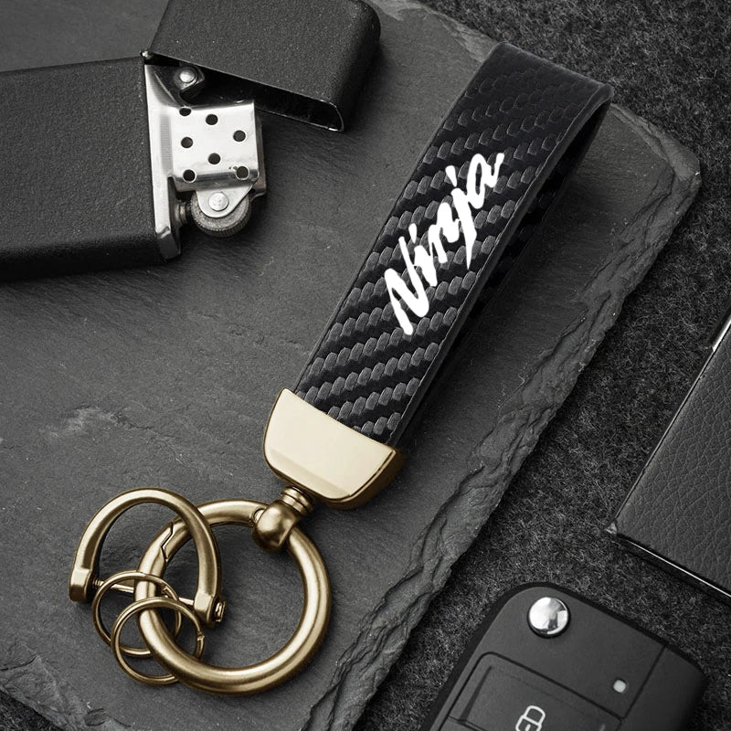 Kawasaki Carbon Fiber Keychain | Microfiber Leather Key Ring for Z400 Z900 Z800 Z750 Z1000 Z650 Z300 ZX10R ZX6R ER6N