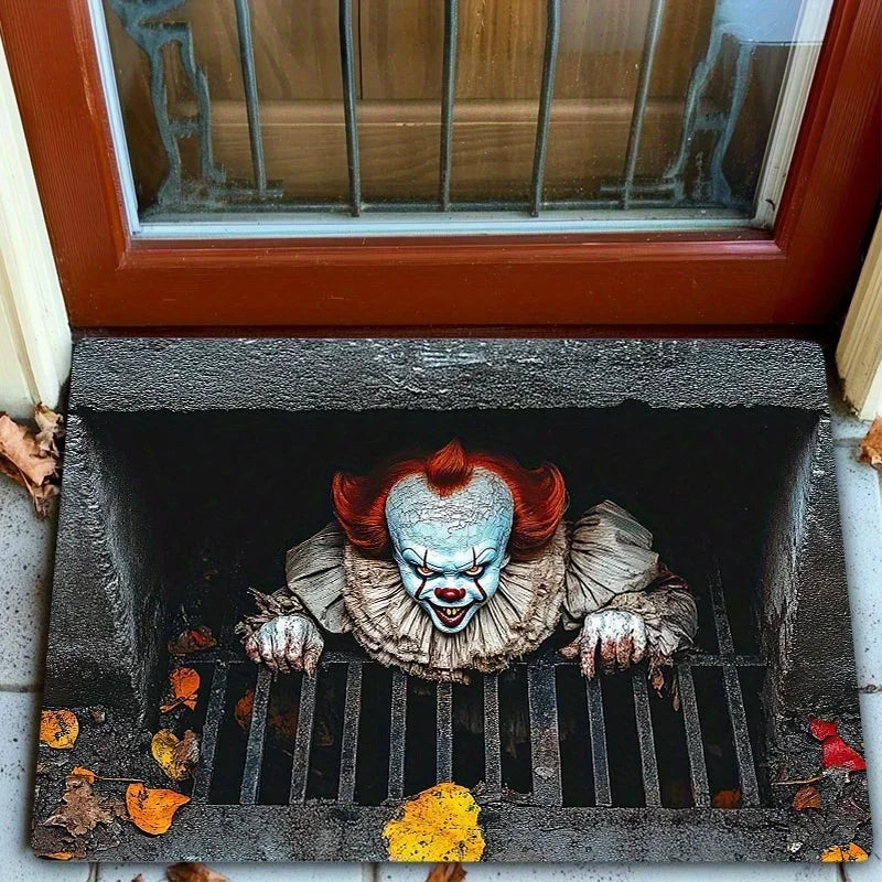 Tapis de sol VIKAMA Halloween Clown Thème Horreur Motif Plaque d'égout Paillasson Antidérapant Décoration d'Halloween Tapis Personnalisé