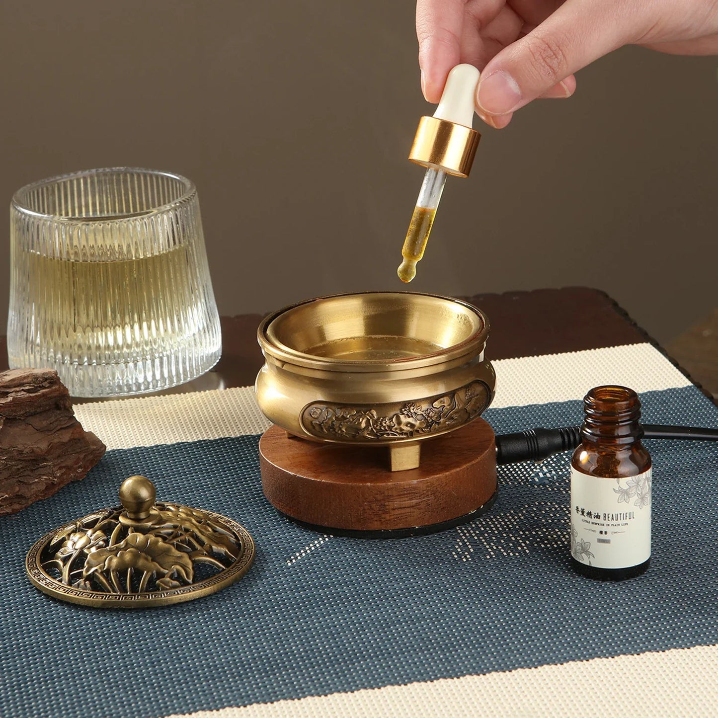 Brûleur d'encens électronique 220 V en bronze, diffuseur d'huiles essentielles, avec minuterie et température réglables pour bois de santal et oud.