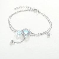 925 Sterling Silver Aquamarine Bracelet | Elegant Double Charm Bracelet for Women