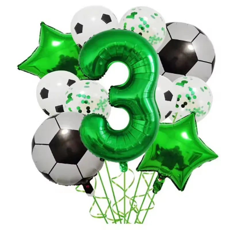 11pcs Football Foil Balloons Soccer Party Decorations | Green Number Ball Set