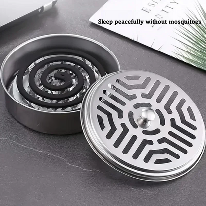 Stainless Steel Mosquito Coil Holder with Lid | Fireproof and Portable