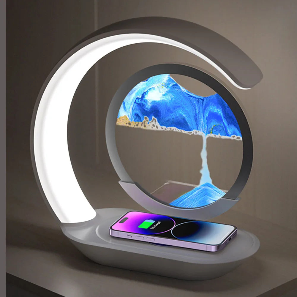 Quicksand Table Lamp USB Wireless Charging 3D Hourglass Desk Night Light