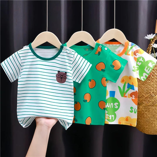 Camiseta de algodón con dibujos animados para niños – Camiseta de verano suave para bebés y niños pequeños, top casual unisex