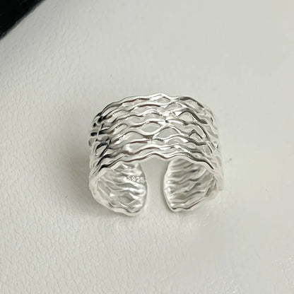 925 Sterling Silver Frosting Geometry Ring | Textured Wide Band for Women