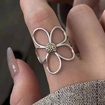 VENTFILLE 925 Sterling Silver Flower Ring | Hollow Out Retro Jewelry for Women