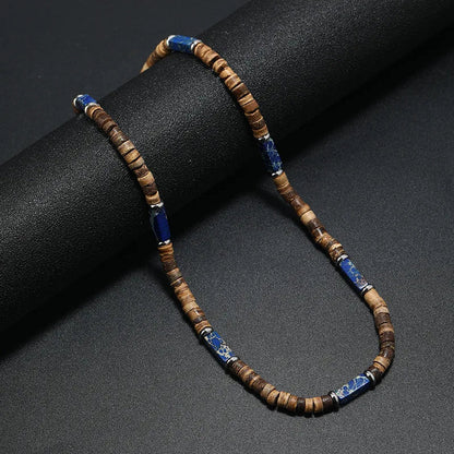 Vintage Boho Natural Stone Necklace for Couples | Brown Coconut Shell Bead Choker