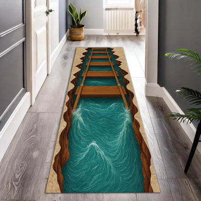 Tapis de sol 3D Cascade Canyon Impression Nature Réaliste Antidérapant pour Salon Chambre Couloir Décoration Maison