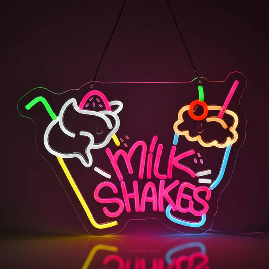 Letrero de neón de batidos vibrantes para tienda de postres, cafetería, restaurante, luz de pared LED, dulces, publicidad, decoración colorida y llamativa